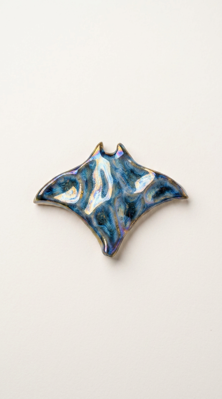 Mantarraya en cerámica raku con acabado iridiscente